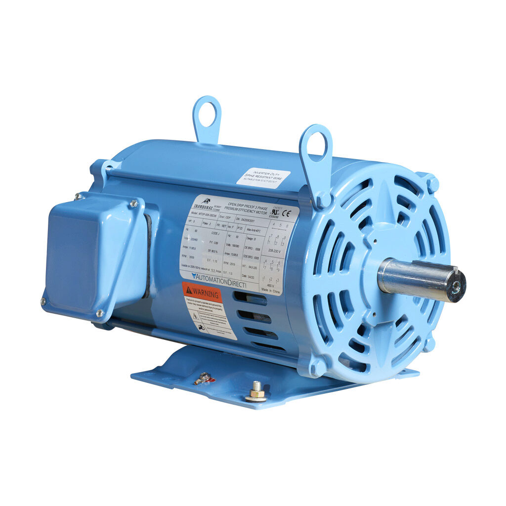 MTDP-005-3BD36 - IronHorse MTDP premium efficiency AC induction motor, general purpose and inverter rated, 5hp, 3-phase, 208-230/460 VAC, 3600rpm, ODP, NEMA 182T frame, rolled steel, rigid base mount.