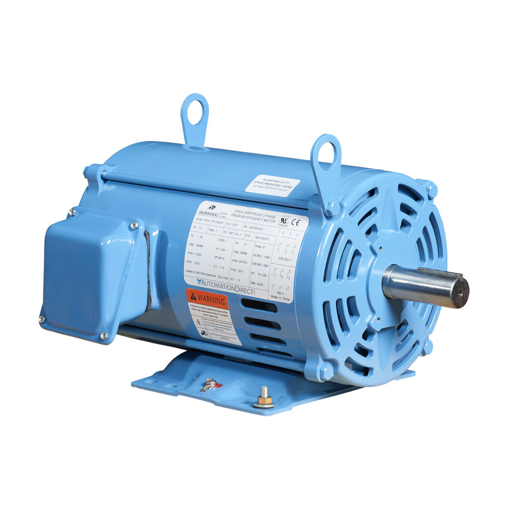 MTDP-7P5-3BD36 - IronHorse MTDP high efficiency AC induction motor, general purpose and inverter rated, 7-1/2hp, 3-phase, 208-230/460 VAC, 3600rpm, ODP, NEMA 184T frame, rolled steel, rigid base mount.