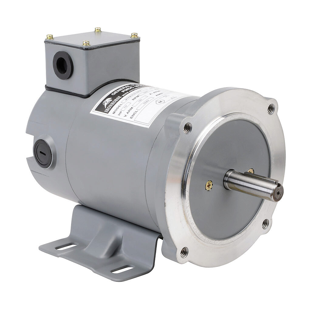 MTPM-P33-1M18 - IronHorse MTPM DC permanent magnet motor, SCR-PWM rated, 1/3hp, 180 VDC, 1800rpm, TENV, NEMA 56C frame, rolled steel, C-face/removable rigid base mount. Replacement brushes included.
