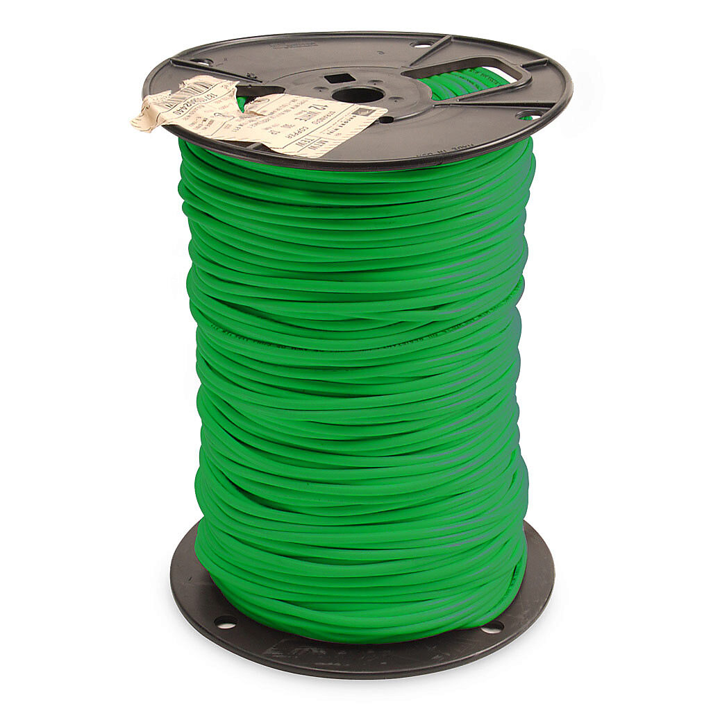 MTW12GN - Atlas Wire MTW hook-up wire, single conductor, 12 AWG, 65-stranded, bare copper, PVC conductor insulation material, green, 600V, 500ft spool.