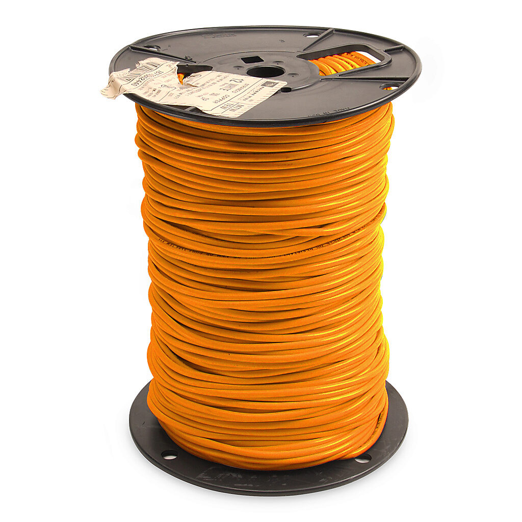 MTW12OR - Atlas Wire MTW hook-up wire, single conductor, 12 AWG, 65-stranded, bare copper, PVC conductor insulation material, orange, 600V, 500ft spool.