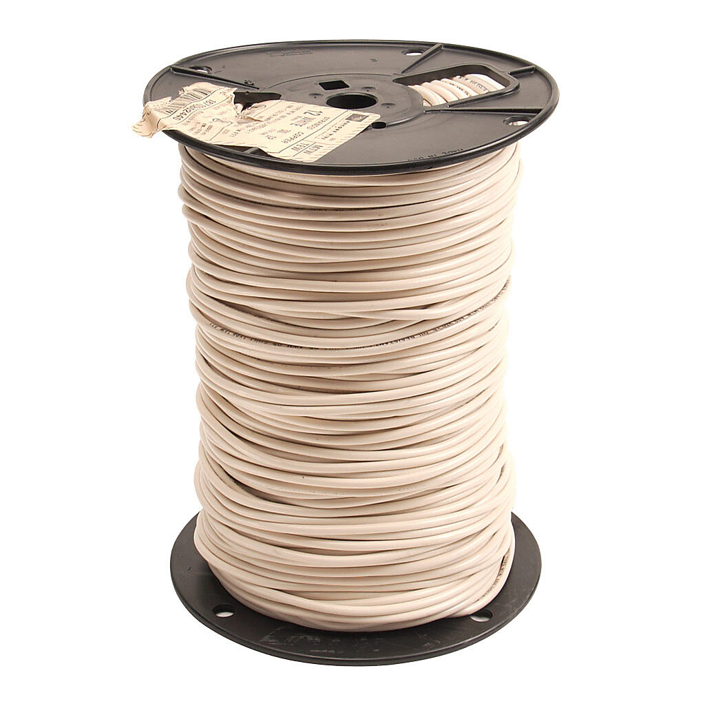 MTW12WH - Atlas Wire MTW hook-up wire, single conductor, 12 AWG, 65-stranded, bare copper, PVC conductor insulation material, white, 600V, 500ft spool.