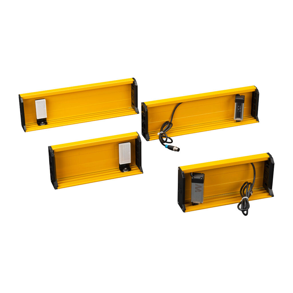 MZ-T2X-TRX - ReeR T-type muting bracket pair, active/passive pair, 2 crossed beams, two way. For use with ReeR Safegate light curtains.