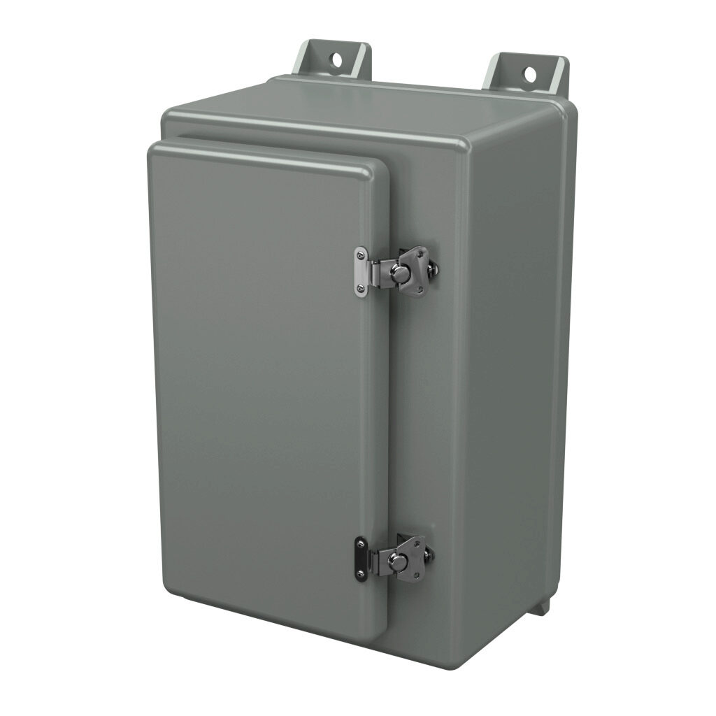 N16107HWT - Stahlin N series enclosure, NEMA 1/3/3R/4X/12, 16 x 10 x 7in (HxWxD), wall mount, fiberglass reinforced polyester, gray, single-door, twist-lock latch.