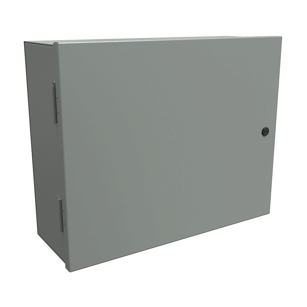 N1A16207 - Hammond enclosure, NEMA 1, 16 x 20 x 7in (HxWxD), wall mount, carbon steel, ANSI 61 gray, powder coat finish, single-door, 1/4-turn semi-flush latch.
