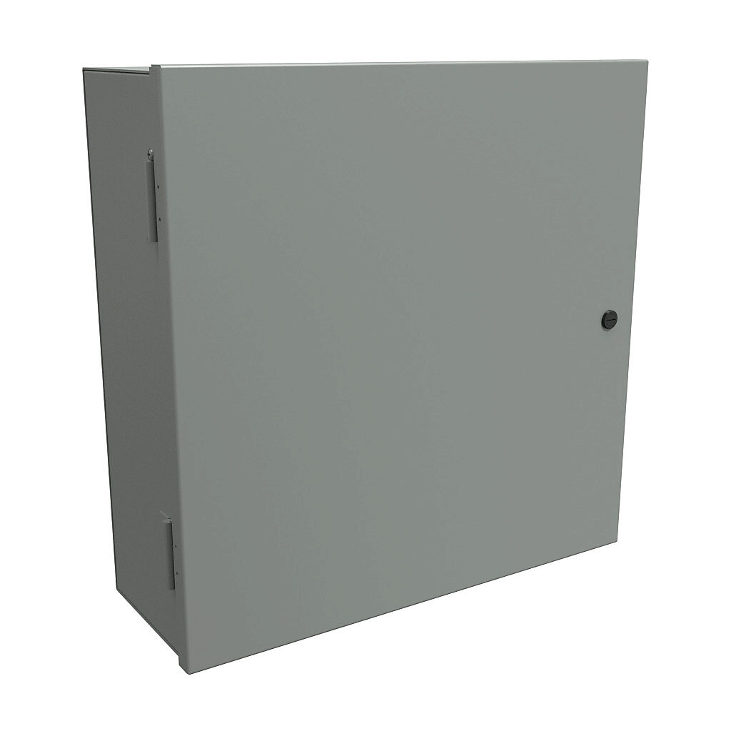 N1A20207 - Hammond enclosure, NEMA 1, 20 x 20 x 7in (HxWxD), wall mount, carbon steel, ANSI 61 gray, powder coat finish, single-door, 1/4-turn semi-flush latch.