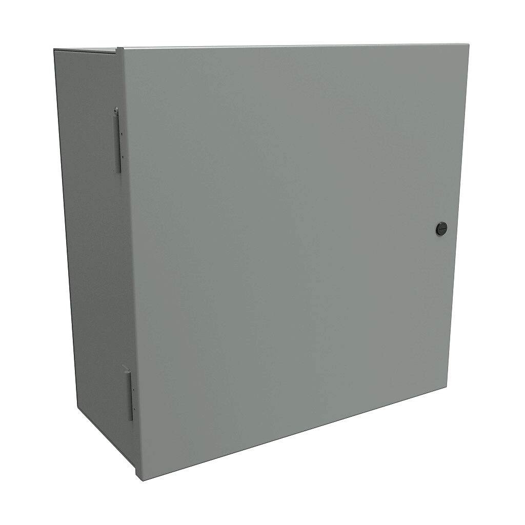 N1A20209 - Hammond enclosure, NEMA 1, 20 x 20 x 9in (HxWxD), wall mount, carbon steel, ANSI 61 gray, powder coat finish, single-door, 1/4-turn semi-flush latch.