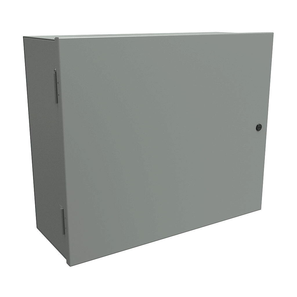 N1A20249 - Hammond enclosure, NEMA 1, 20 x 24 x 9in (HxWxD), wall mount, carbon steel, ANSI 61 gray, powder coat finish, single-door, 1/4-turn semi-flush latch.