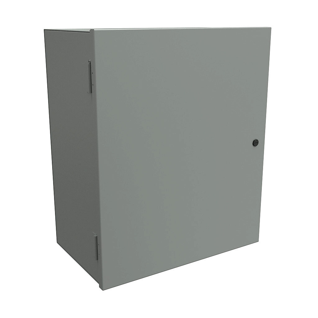 N1A242012 - Hammond enclosure, NEMA 1, 24 x 20 x 12in (HxWxD), wall mount, carbon steel, ANSI 61 gray, powder coat finish, single-door, 1/4-turn semi-flush latch.