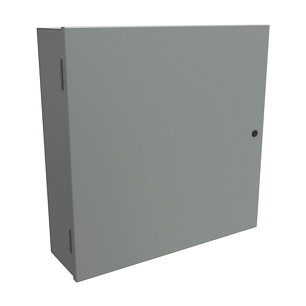 N1A24247 - Hammond enclosure, NEMA 1, 24 x 24 x 7in (HxWxD), wall mount, carbon steel, ANSI 61 gray, powder coat finish, single-door, 1/4-turn semi-flush latch.