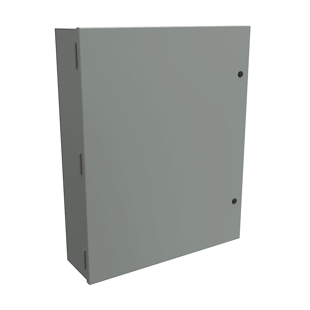 N1A30247 - Hammond enclosure, NEMA 1, 30 x 24 x 7in (HxWxD), wall mount, carbon steel, ANSI 61 gray, powder coat finish, single-door, 1/4-turn semi-flush latch.