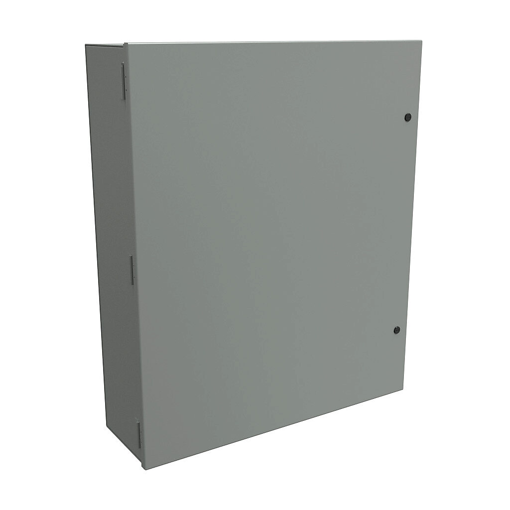 N1A36309 - Hammond enclosure, NEMA 1, 36 x 30 x 9in (HxWxD), wall mount, carbon steel, ANSI 61 gray, powder coat finish, single-door, 1/4-turn semi-flush latch.