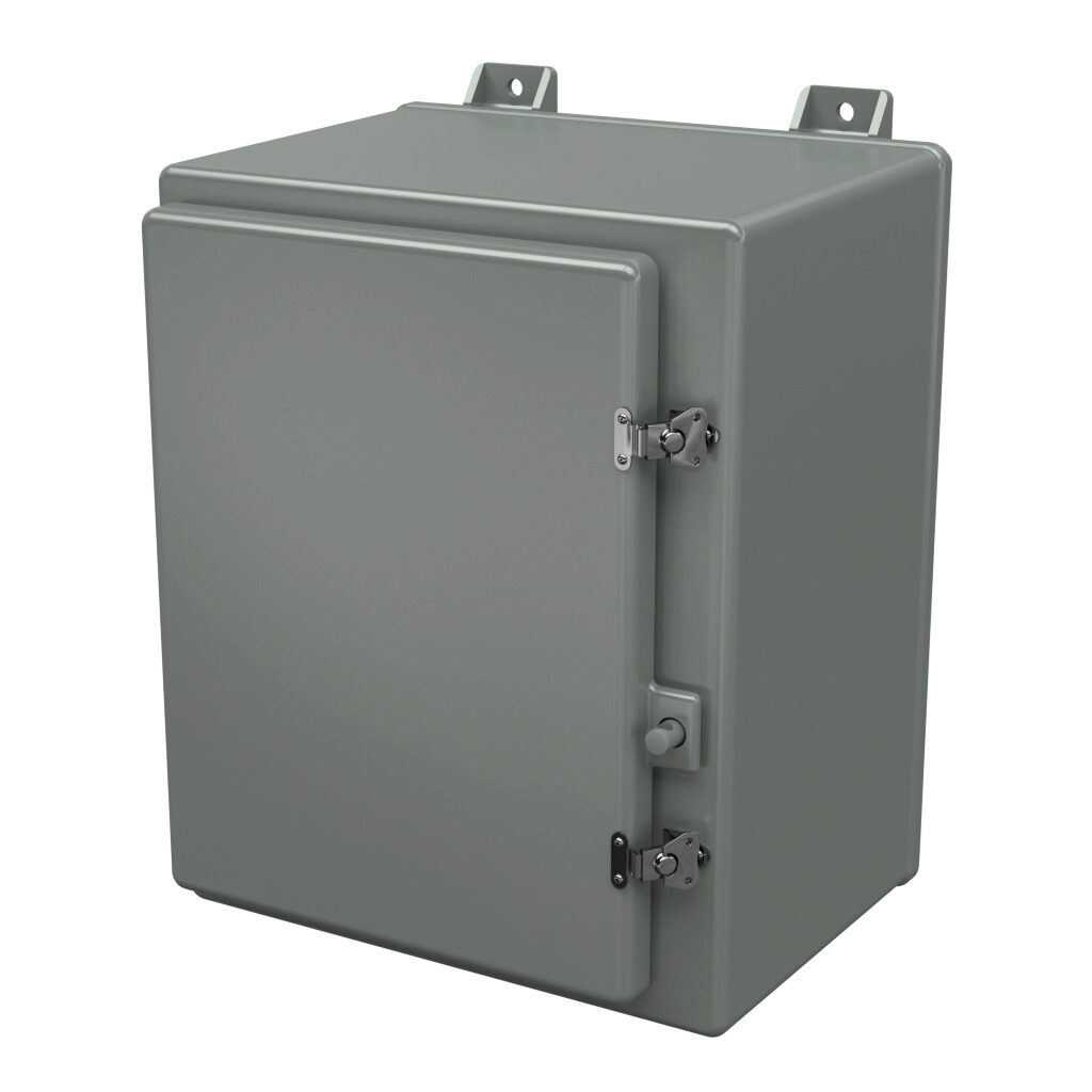 N201612HWT - Stahlin N series enclosure, NEMA 1/3/3R/4X/12, 20 x 16 x 12in (HxWxD), wall mount, fiberglass reinforced polyester, gray, single-door, twist-lock latch, padlock hasp and staple.