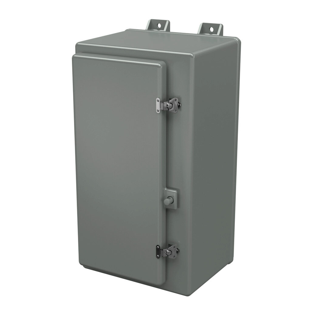 N241210HWT - Stahlin N series enclosure, NEMA 1/3/3R/4X/12, 24 x 12 x 10in (HxWxD), wall mount, fiberglass reinforced polyester, gray, single-door, twist-lock latch, padlock hasp and staple.