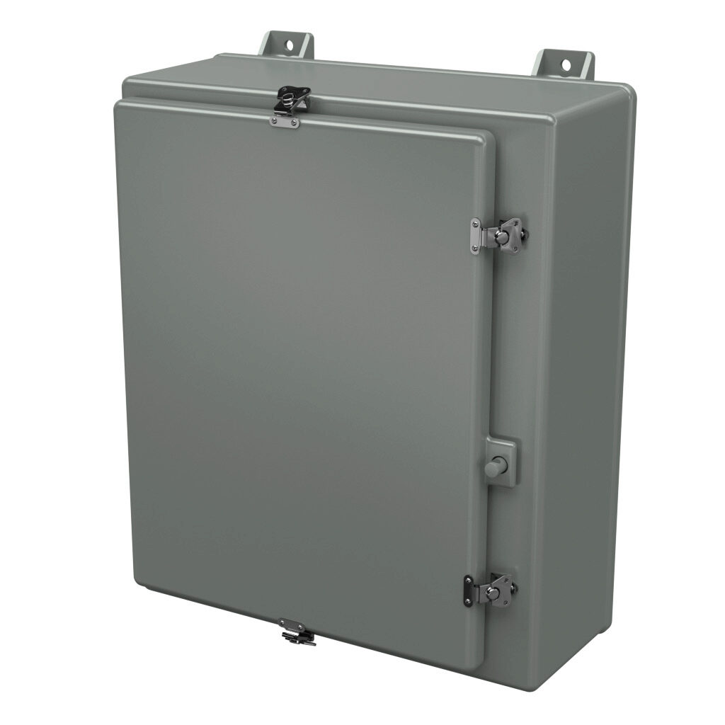 N24208HWT - Stahlin N series enclosure, NEMA 1/3/3R/4X/12, 24 x 20 x 8in (HxWxD), wall mount, fiberglass reinforced polyester, gray, single-door, twist-lock latch, padlock hasp and staple.