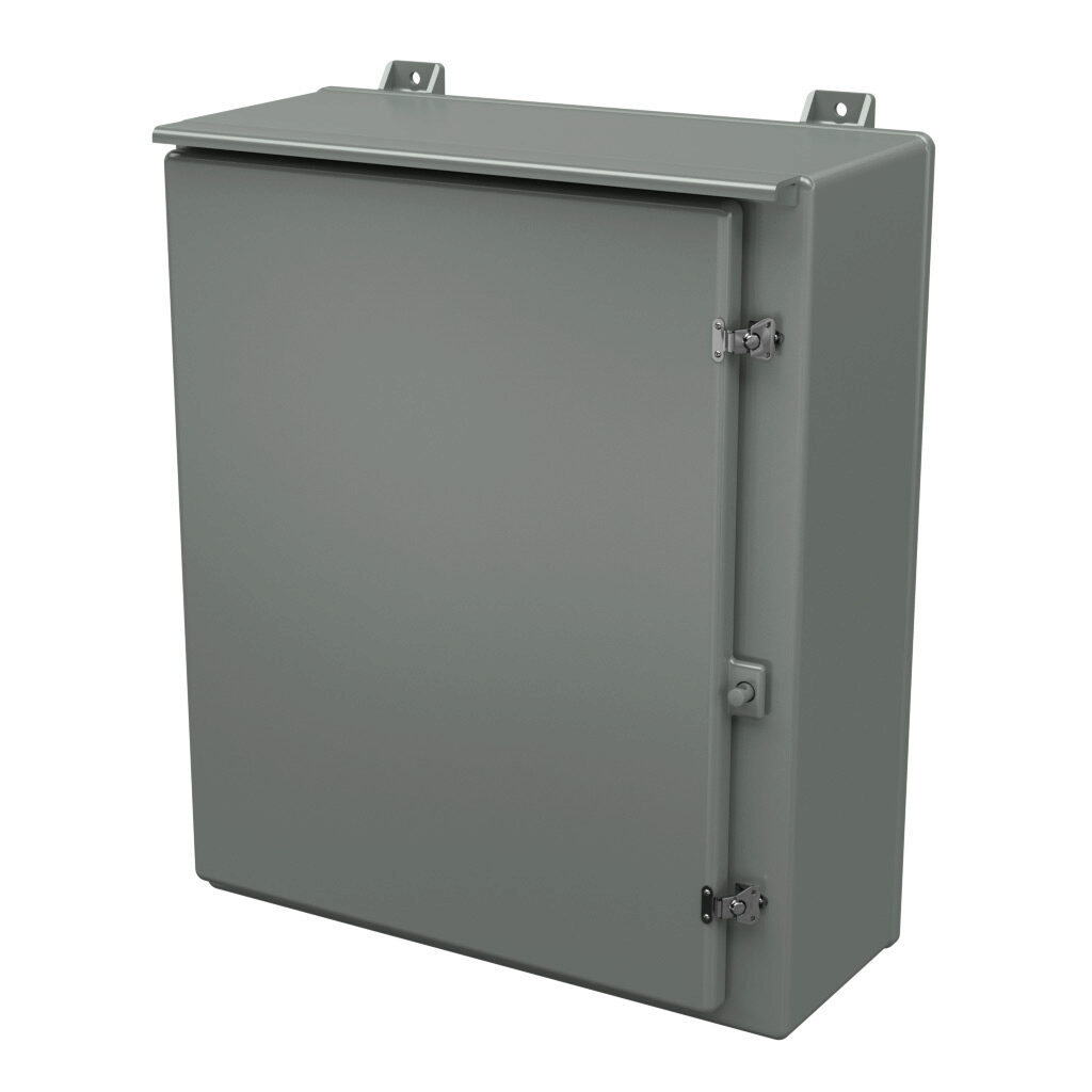 N302410RT - Stahlin N series enclosure, NEMA 1/3R, 30 x 24 x 10in (HxWxD), wall mount, fiberglass reinforced polyester, gray, single-door, twist-lock latch, padlock hasp and staple.