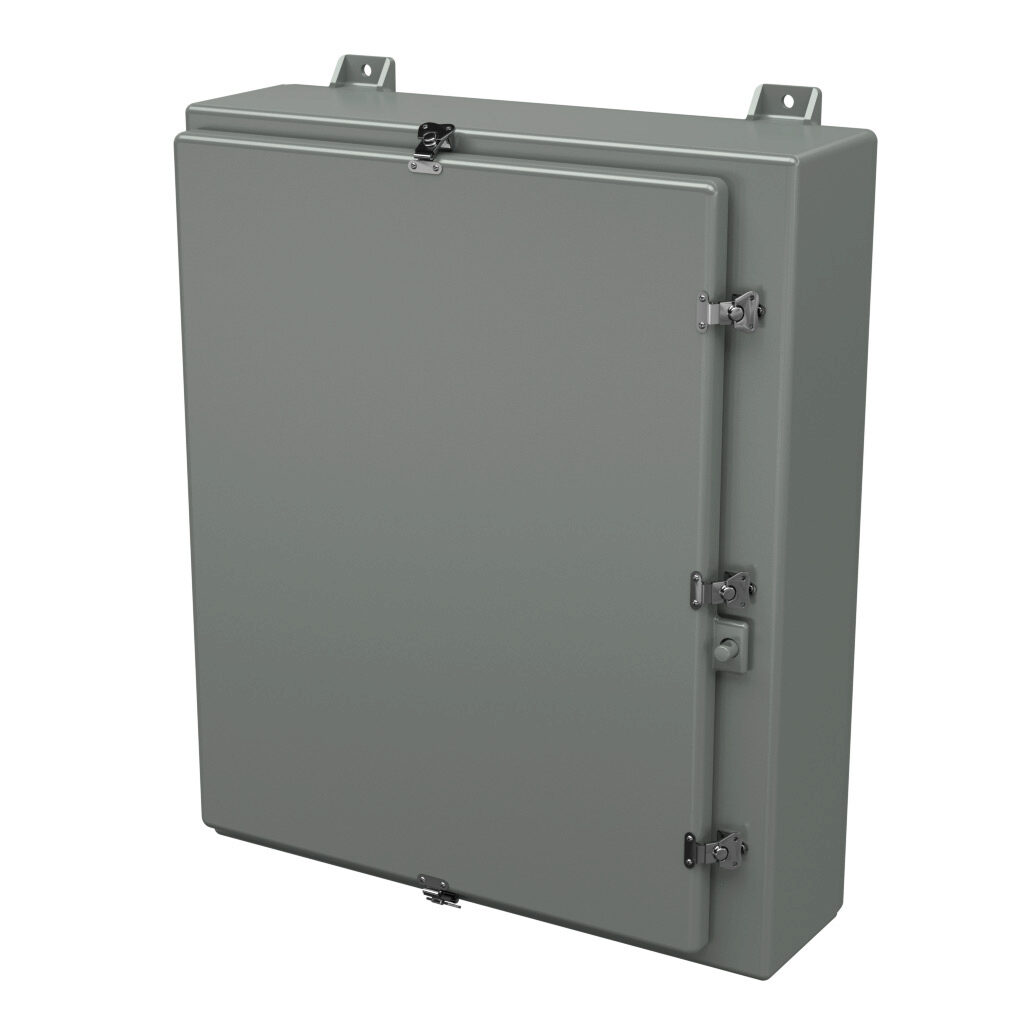 N30247HWT - Stahlin N series enclosure, NEMA 1/3/3R/4X/12, 30 x 24 x 8in (HxWxD), wall mount, fiberglass reinforced polyester, gray, single-door, twist-lock latch, padlock hasp and staple.