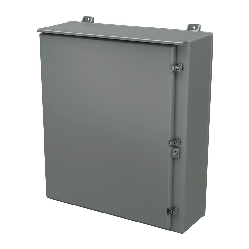 N363010RT - Stahlin N series enclosure, NEMA 1/3R, 36 x 30 x 10in (HxWxD), wall mount, fiberglass reinforced polyester, gray, single-door, twist-lock latch, padlock hasp and staple.