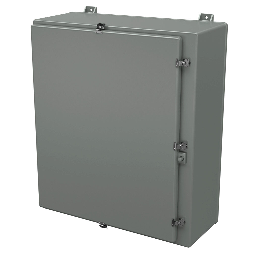N363012HWT - Stahlin N series enclosure, NEMA 1/3/3R/4X/12, 36 x 30 x 12in (HxWxD), wall mount, fiberglass reinforced polyester, gray, single-door, twist-lock latch, padlock hasp and staple.