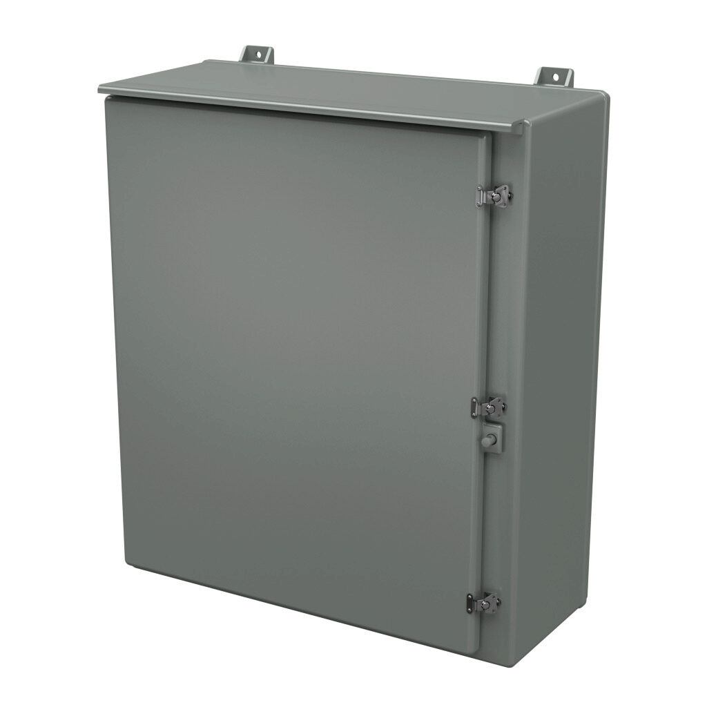 N363012RT - Stahlin N series enclosure, NEMA 1/3R, 36 x 30 x 12in (HxWxD), wall mount, fiberglass reinforced polyester, gray, single-door, twist-lock latch, padlock hasp and staple.