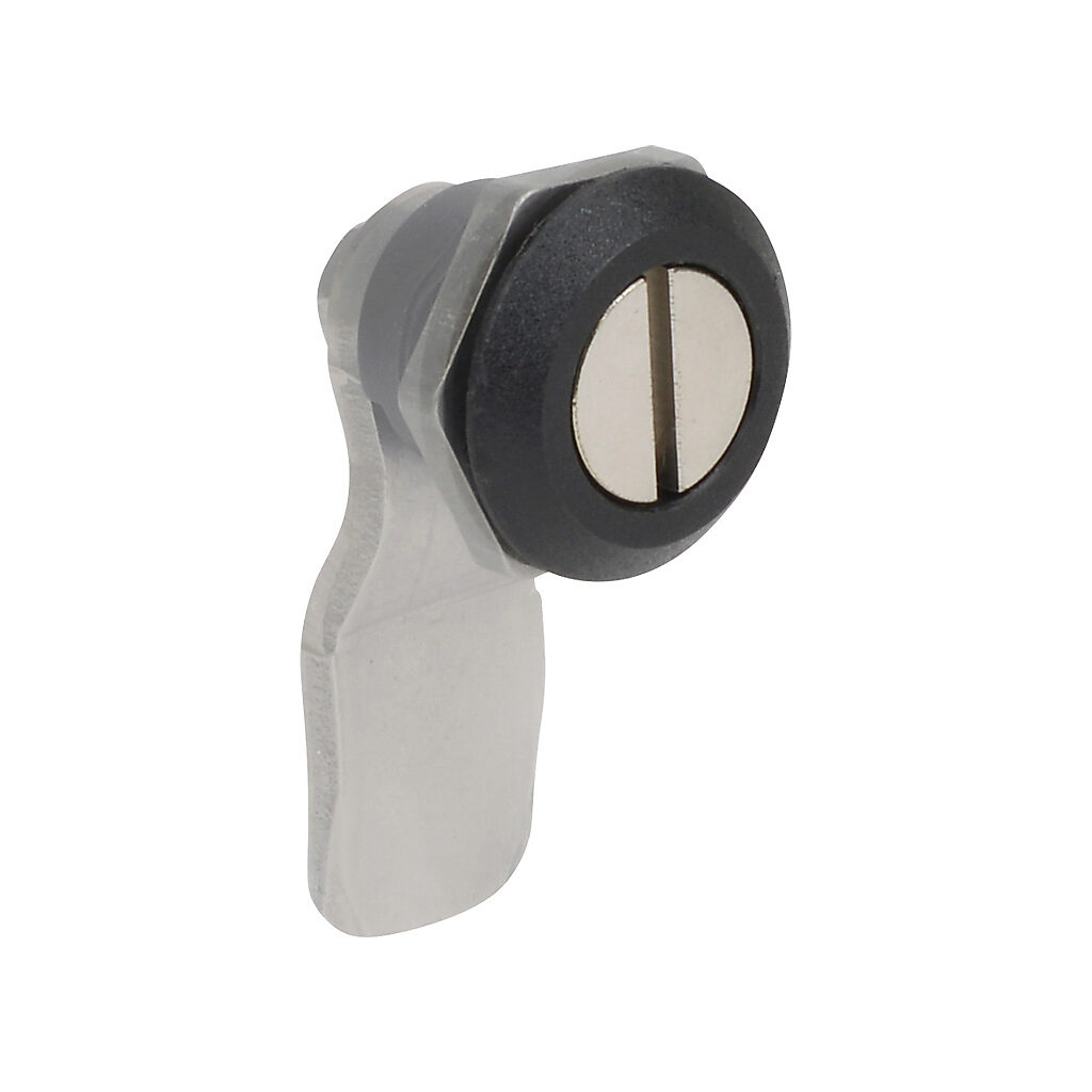 N41214TSS - Wiegmann enclosure latch, slotted, 1/4-turn semi-flush, 1-point, 304 stainless steel, black matte trim finish. For use with N412 Ultimate series stainless steel enclosures.