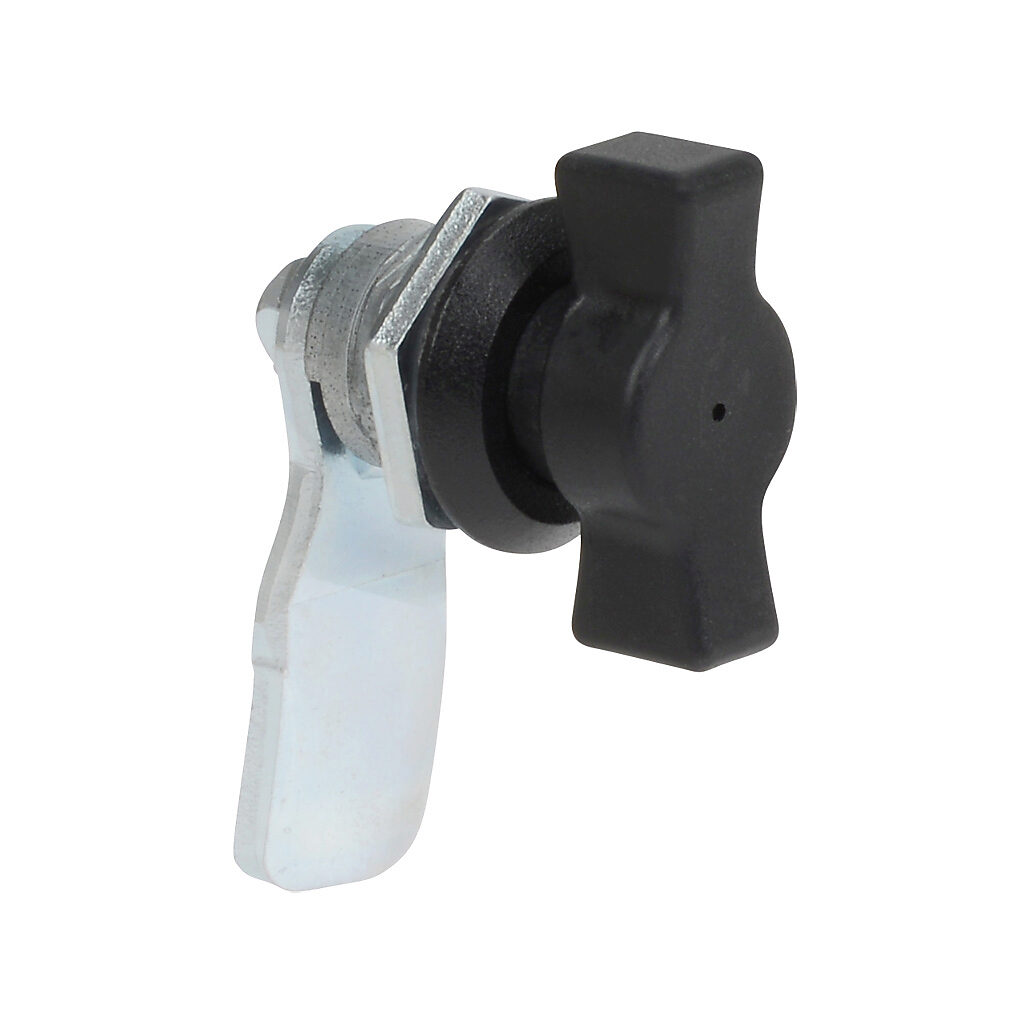 N41214TW - Wiegmann enclosure latch, 1/4-turn wing handle, 1-point, plated steel, black matte finish. For use with N412 Ultimate series enclosures.