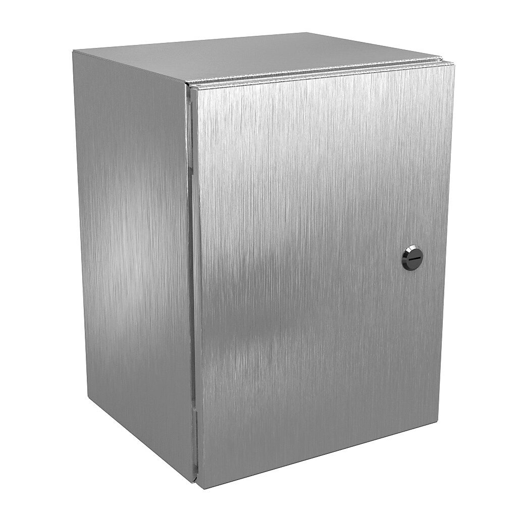 N412161210SSAC - Wiegmann Ultimate series enclosure, NEMA 4/4X/12/13, 16 x 12 x 10in (HxWxD), wall mount, 316L stainless steel, No. 3 intermediate polished finish, single-door, 1/4-turn semi-flush oil-tight latch.