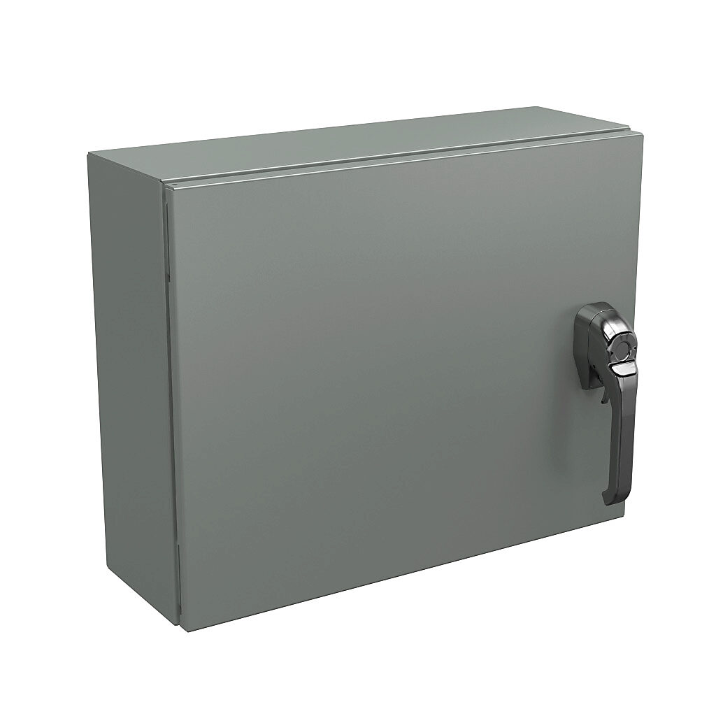 N4121620061PTC - Wiegmann Ultimate series enclosure, NEMA 4/12/13, 16 x 20 x 6in (HxWxD), wall mount, carbon steel, ANSI 61 gray, powder coat finish, single-door, 1-point keylocking/padlocking combo handle, handle hasp.