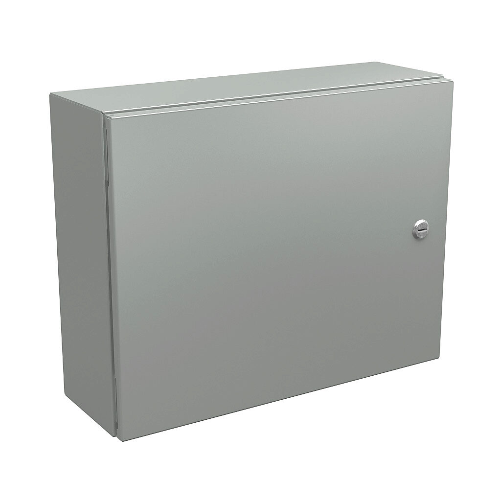 N412162006CLG - Wiegmann Ultimate series enclosure, NEMA 4/12/13, 16 x 20 x 6in (HxWxD), wall mount, carbon steel, RAL 7035 light gray, powder coat finish, single-door, 1/4-turn semi-flush oil-tight latch.