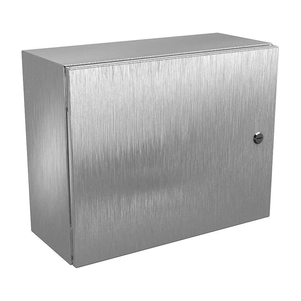 N412162008SSAC - Wiegmann Ultimate series enclosure, NEMA 4/4X/12/13, 16 x 20 x 8in (HxWxD), wall mount, 316L stainless steel, No. 3 intermediate polished finish, single-door, 1/4-turn semi-flush oil-tight latch.