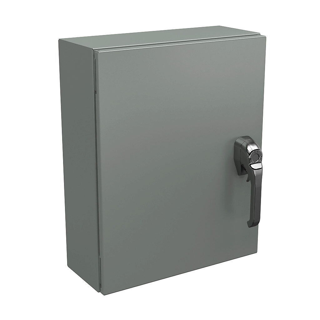 N4122016061PTC - Wiegmann Ultimate series enclosure, NEMA 4/12/13, 20 x 16 x 6in (HxWxD), wall mount, carbon steel, ANSI 61 gray, powder coat finish, single-door, 1-point keylocking/padlocking combo handle, handle hasp.