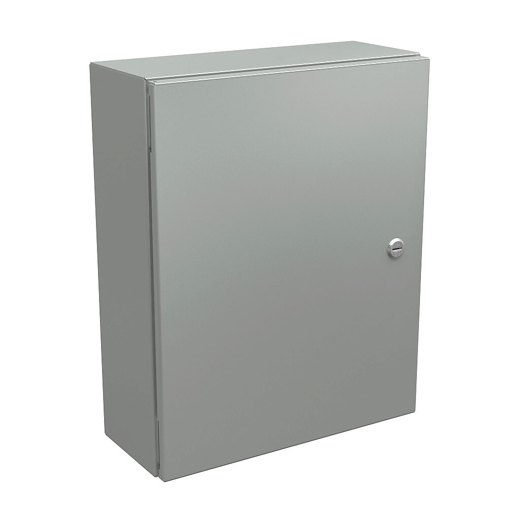 N412201606CLG - Wiegmann Ultimate series enclosure, NEMA 4/12/13, 20 x 16 x 6in (HxWxD), wall mount, carbon steel, RAL 7035 light gray, powder coat finish, single-door, 1/4-turn semi-flush oil-tight latch.
