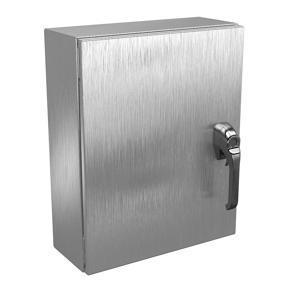N412201606SS1PTC - Wiegmann Ultimate series enclosure, NEMA 4X/12/13, 20 x 16 x 6in (HxWxD), wall mount, 304 stainless steel, No. 3 intermediate polished finish, single-door, 1-point 316L padlocking handle, handle hasp.