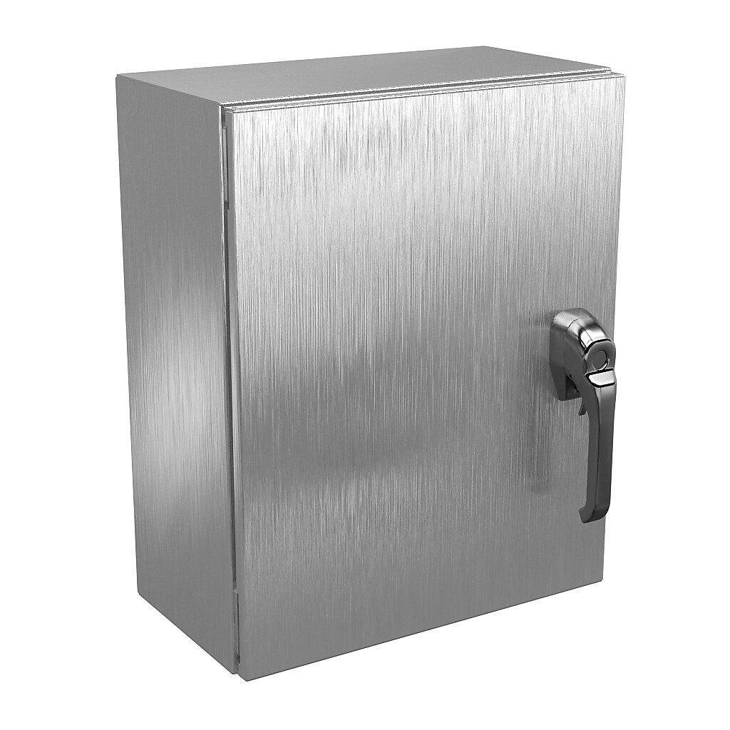 N412201608SSA1PTC - Wiegmann Ultimate series enclosure, NEMA 4X/12/13, 20 x 16 x 8in (HxWxD), wall mount, 316L stainless steel, No. 3 intermediate polished finish, single-door, 1-point 316L padlocking handle, handle hasp.