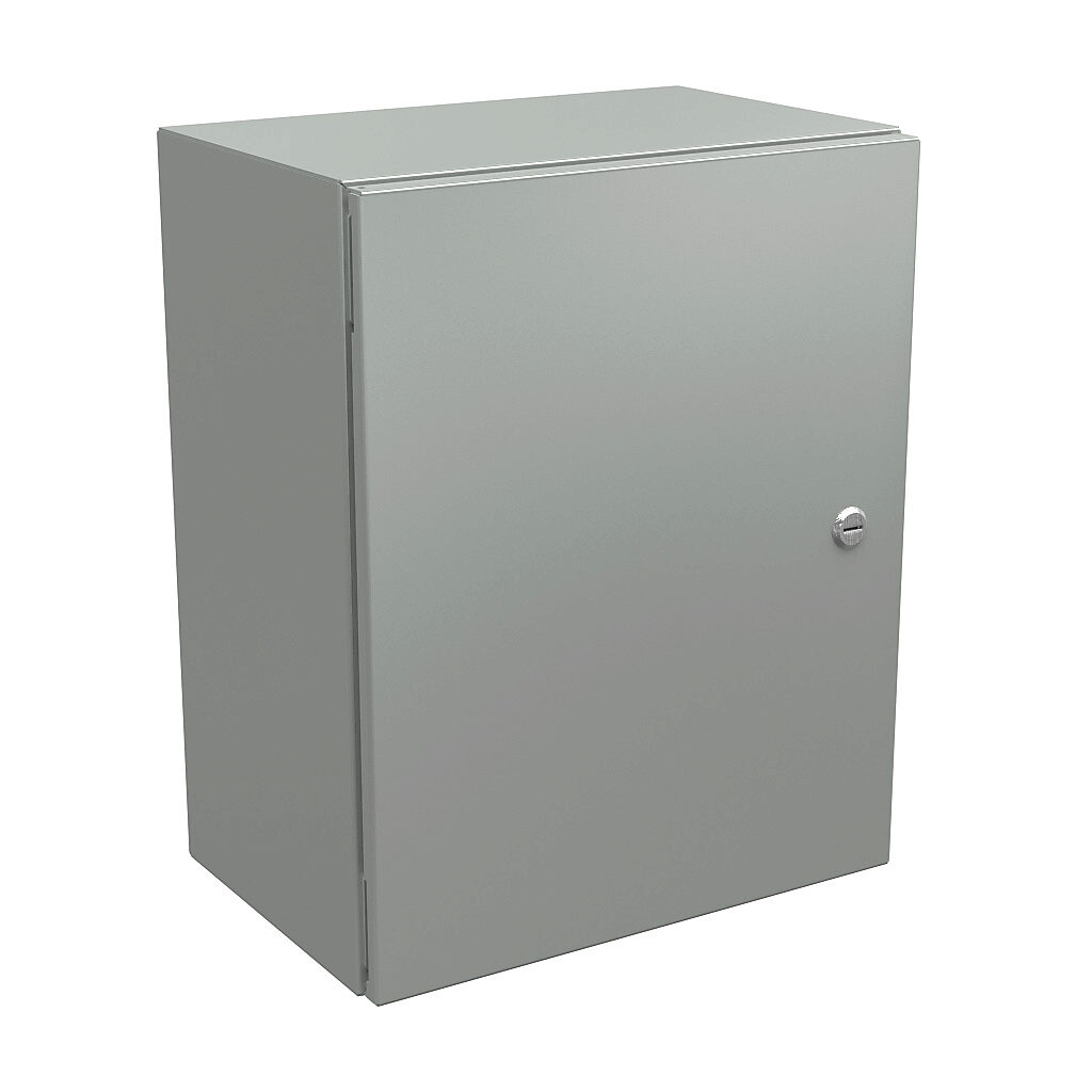 N412201610CLG - Wiegmann Ultimate series enclosure, NEMA 4/12/13, 20 x 16 x 10in (HxWxD), wall mount, carbon steel, RAL 7035 light gray, powder coat finish, single-door, 1/4-turn semi-flush oil-tight latch.