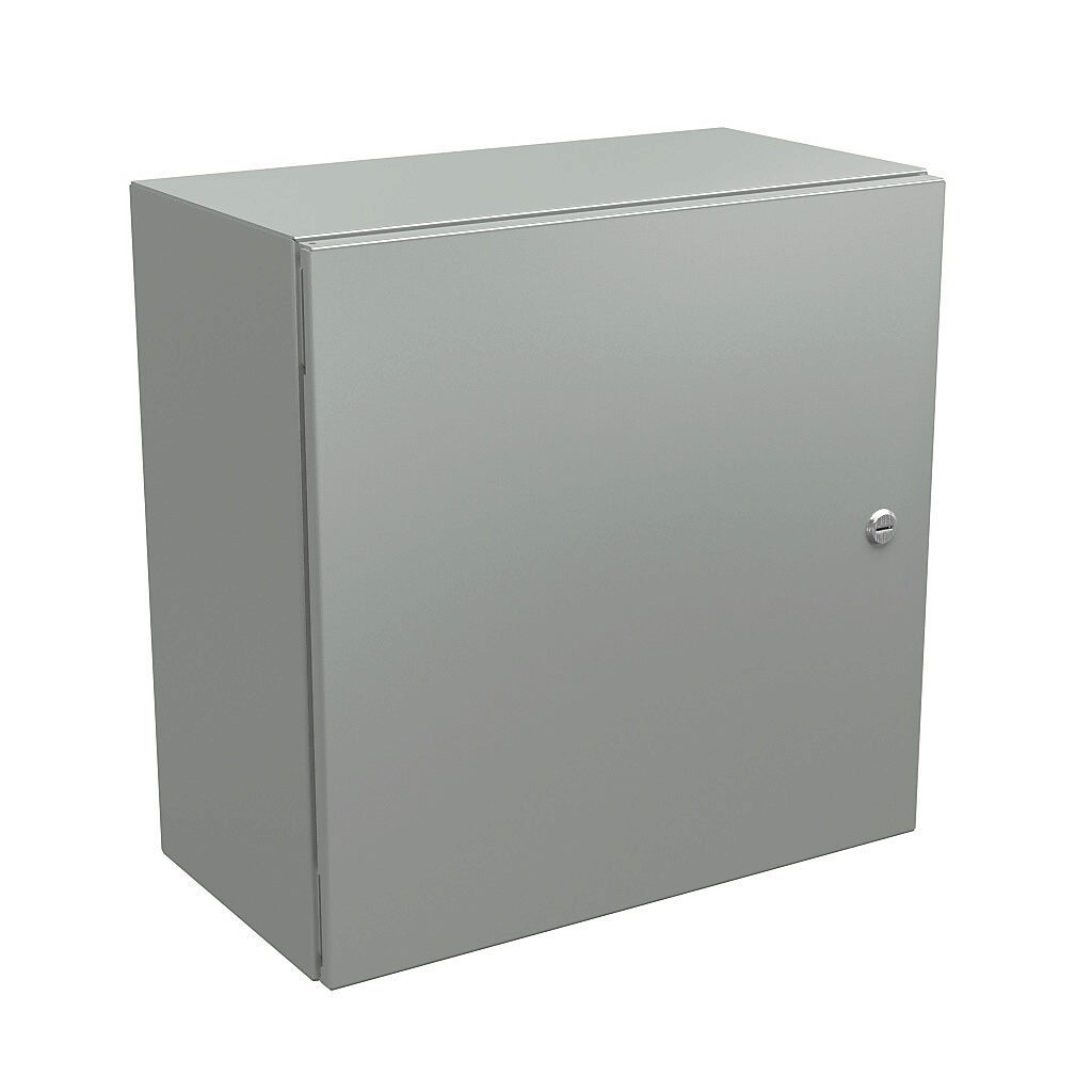 N412202010CLG - Wiegmann Ultimate series enclosure, NEMA 4/12/13, 20 x 20 x 10in (HxWxD), wall mount, carbon steel, RAL 7035 light gray, powder coat finish, single-door, 1/4-turn semi-flush oil-tight latch.