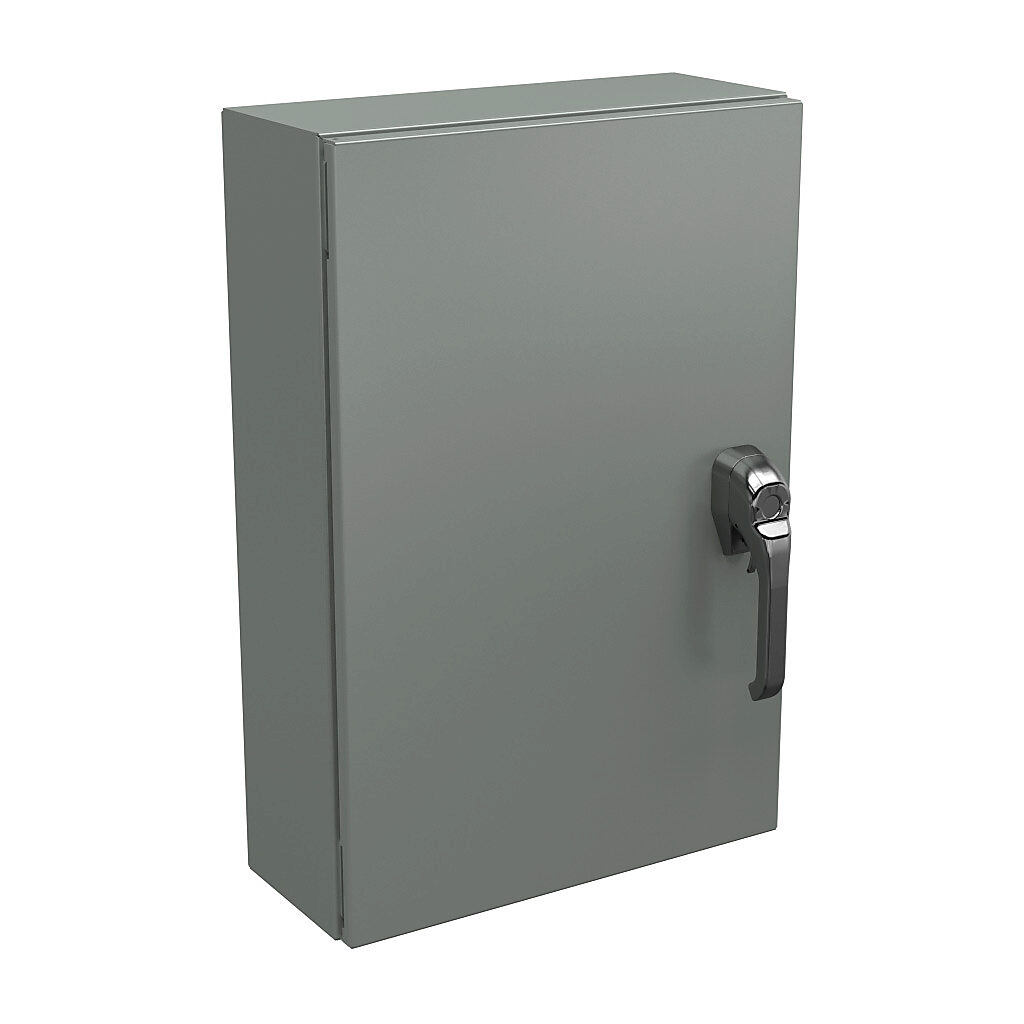 N4122416063PTC - Wiegmann Ultimate series enclosure, NEMA 4/12/13, 24 x 16 x 6in (HxWxD), wall mount, carbon steel, ANSI 61 gray, powder coat finish, single-door, 3-point keylocking/padlocking combo handle, handle hasp.