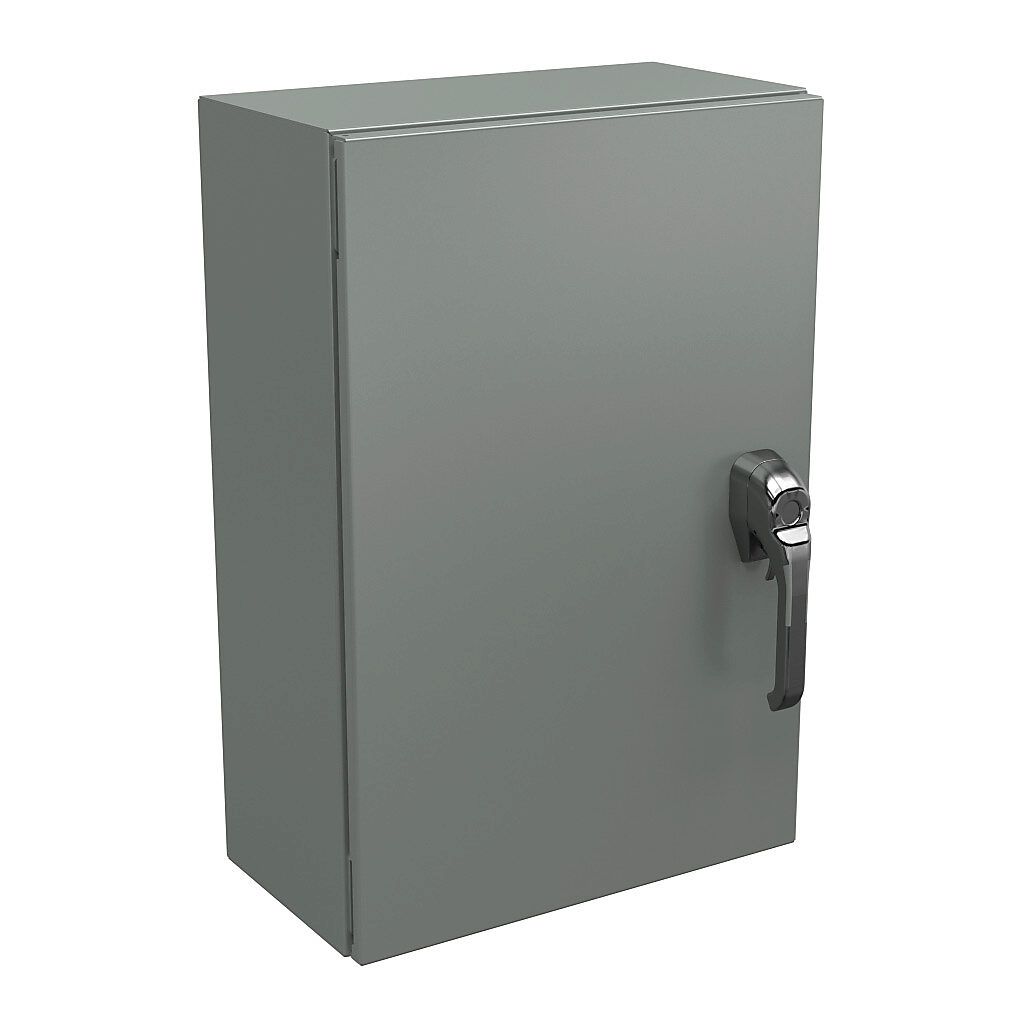 N4122416083PTC - Wiegmann Ultimate series enclosure, NEMA 4/12/13, 24 x 16 x 8in (HxWxD), wall mount, carbon steel, ANSI 61 gray, powder coat finish, single-door, 3-point keylocking/padlocking combo handle, handle hasp.