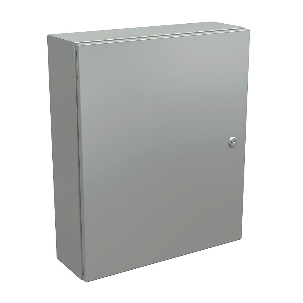N412242006CLG - Wiegmann Ultimate series enclosure, NEMA 4/12/13, 24 x 20 x 6in (HxWxD), wall mount, carbon steel, RAL 7035 light gray, powder coat finish, single-door, 1/4-turn semi-flush oil-tight latch.