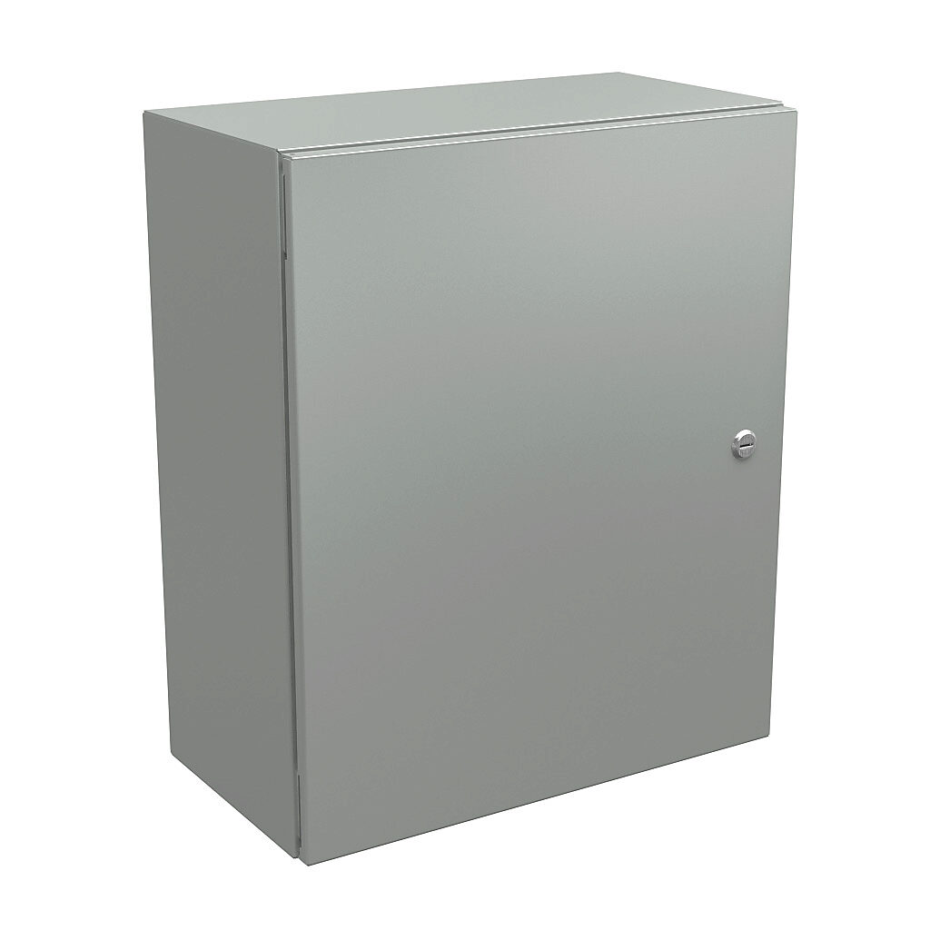 N412242010CLG - Wiegmann Ultimate series enclosure, NEMA 4/12/13, 24 x 20 x 10in (HxWxD), wall mount, carbon steel, RAL 7035 light gray, powder coat finish, single-door, 1/4-turn semi-flush oil-tight latch.