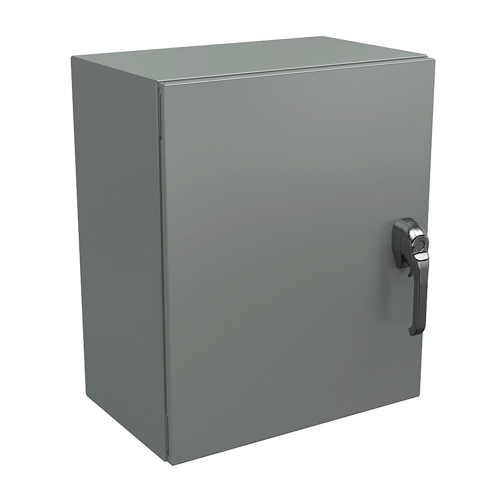 N4122420123PTC - Wiegmann Ultimate series enclosure, NEMA 4/12/13, 24 x 20 x 12in (HxWxD), wall mount, carbon steel, ANSI 61 gray, powder coat finish, single-door, 3-point keylocking/padlocking combo handle, handle hasp.