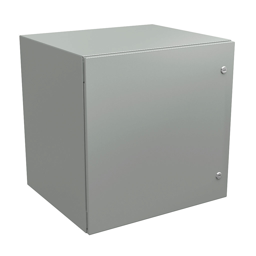 N412242420CLG - Wiegmann Ultimate series enclosure, NEMA 4/12/13, 24 x 24 x 20in (HxWxD), wall mount, carbon steel, RAL 7035 light gray, powder coat finish, single-door, 1/4-turn semi-flush oil-tight latch.