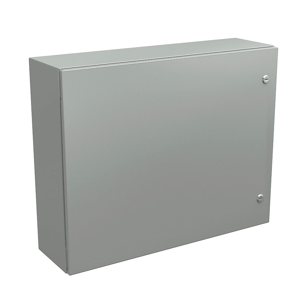 N412243008CLG - Wiegmann Ultimate series enclosure, NEMA 4/12/13, 24 x 30 x 8in (HxWxD), wall mount, carbon steel, RAL 7035 light gray, powder coat finish, single-door, 1/4-turn semi-flush oil-tight latch.