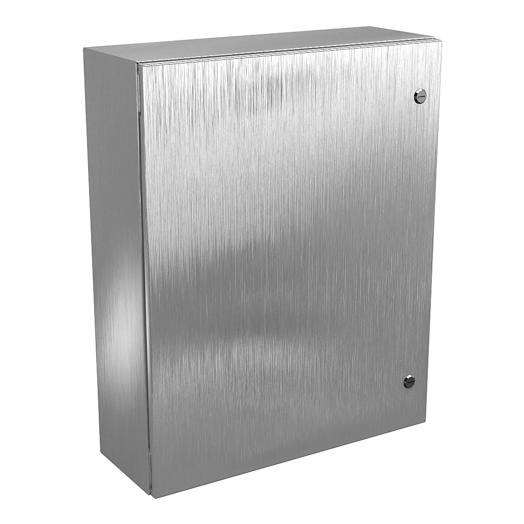 N412302408SSAC - Wiegmann Ultimate series enclosure, NEMA 4/4X/12/13, 30 x 24 x 8in (HxWxD), wall mount, 316L stainless steel, No. 3 intermediate polished finish, single-door, 1/4-turn semi-flush oil-tight latch.