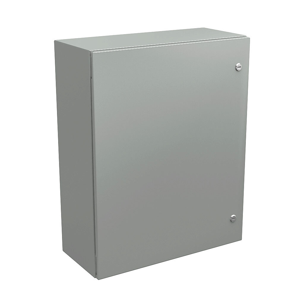 N412302410CLG - Wiegmann Ultimate series enclosure, NEMA 4/12/13, 30 x 24 x 10in (HxWxD), wall mount, carbon steel, RAL 7035 light gray, powder coat finish, single-door, 1/4-turn semi-flush oil-tight latch.