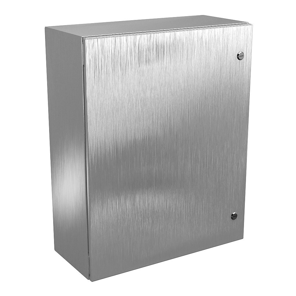 N412302410SSC - Wiegmann Ultimate series enclosure, NEMA 4/4X/12/13, 30 x 24 x 10in (HxWxD), wall mount, 304 stainless steel, No. 3 intermediate polished finish, single-door, 1/4-turn semi-flush oil-tight latch.