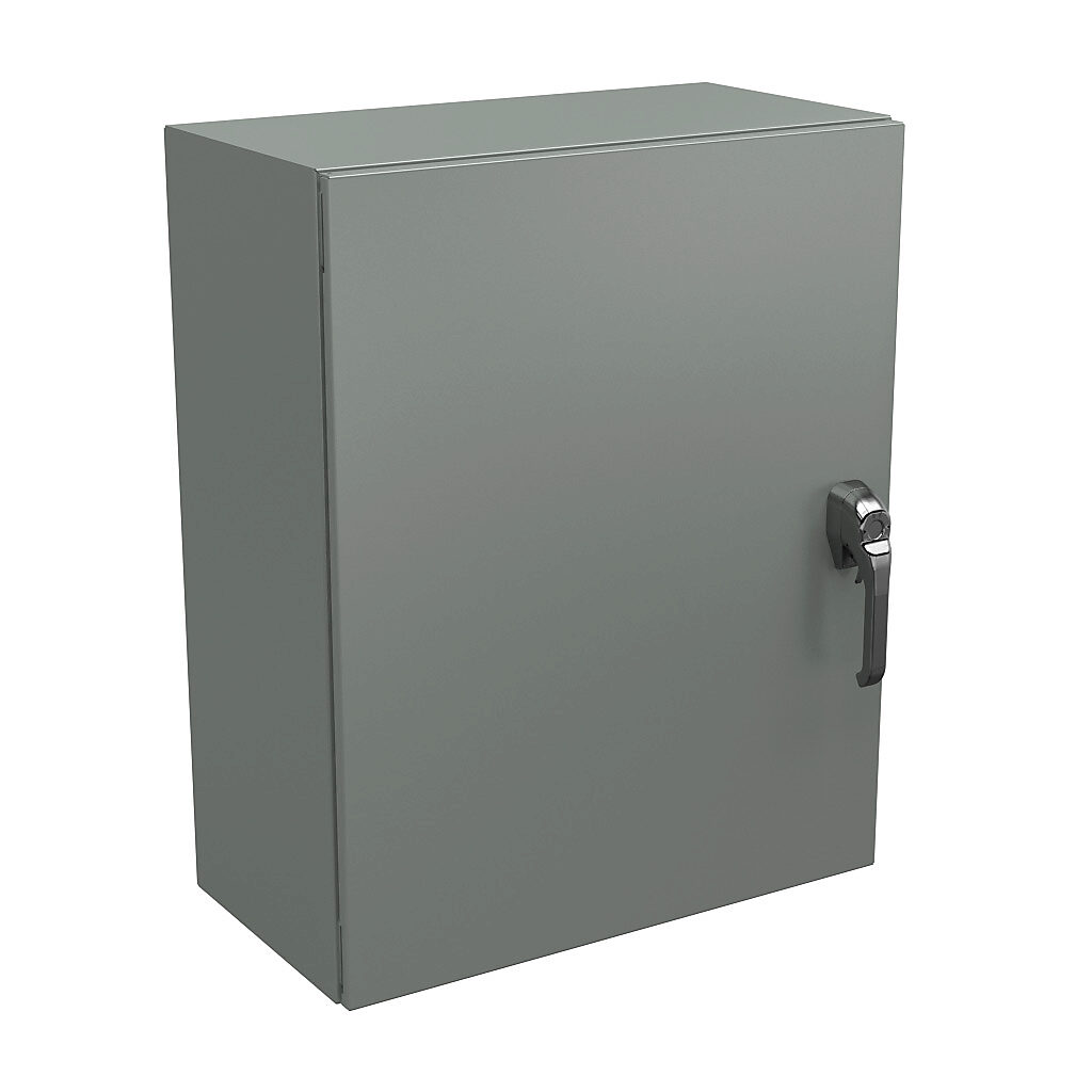 N4123024123PTC - Wiegmann Ultimate series enclosure, NEMA 4/12/13, 30 x 24 x 12in (HxWxD), wall mount, carbon steel, ANSI 61 gray, powder coat finish, single-door, 3-point keylocking/padlocking combo handle, handle hasp.