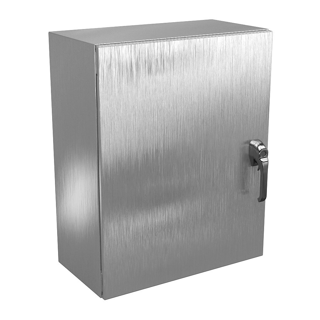 N412302412SS3PTC - Wiegmann Ultimate series enclosure, NEMA 4X/12/13, 30 x 24 x 12in (HxWxD), wall mount, 304 stainless steel, No. 3 intermediate polished finish, single-door, 3-point 316L padlocking handle, handle hasp.
