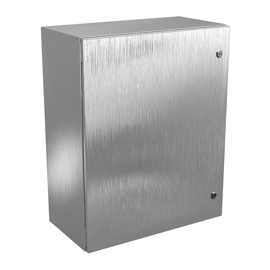 N412302412SSC - Wiegmann Ultimate series enclosure, NEMA 4/4X/12/13, 30 x 24 x 12in (HxWxD), wall mount, 304 stainless steel, No. 3 intermediate polished finish, single-door, 1/4-turn semi-flush oil-tight latch.