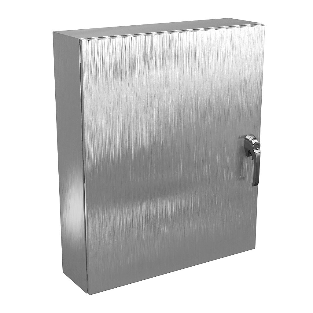 N412363008SS3PTC - Wiegmann Ultimate series enclosure, NEMA 4X/12/13, 36 x 30 x 8in (HxWxD), wall mount, 304 stainless steel, No. 3 intermediate polished finish, single-door, 3-point 316L padlocking handle, handle hasp.